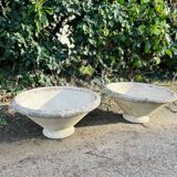 Pair of signed cement garden basins