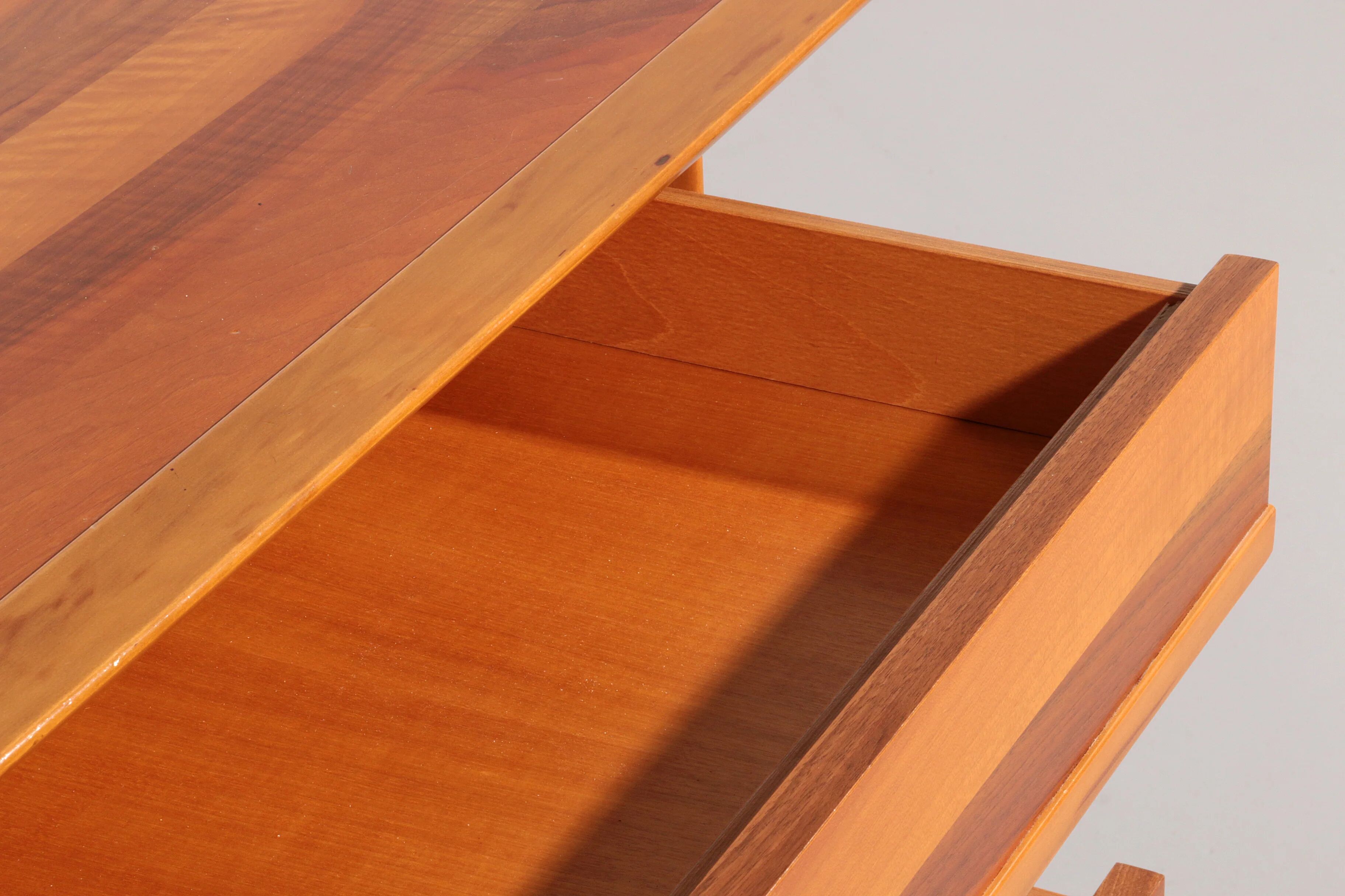 Italian architectural chest of drawers in walnut, 1970, Italy