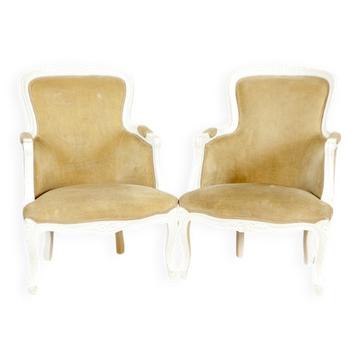 Fauteuils Bergère en hêtre de style rococo, début du 20e siècle, ensemble de 2