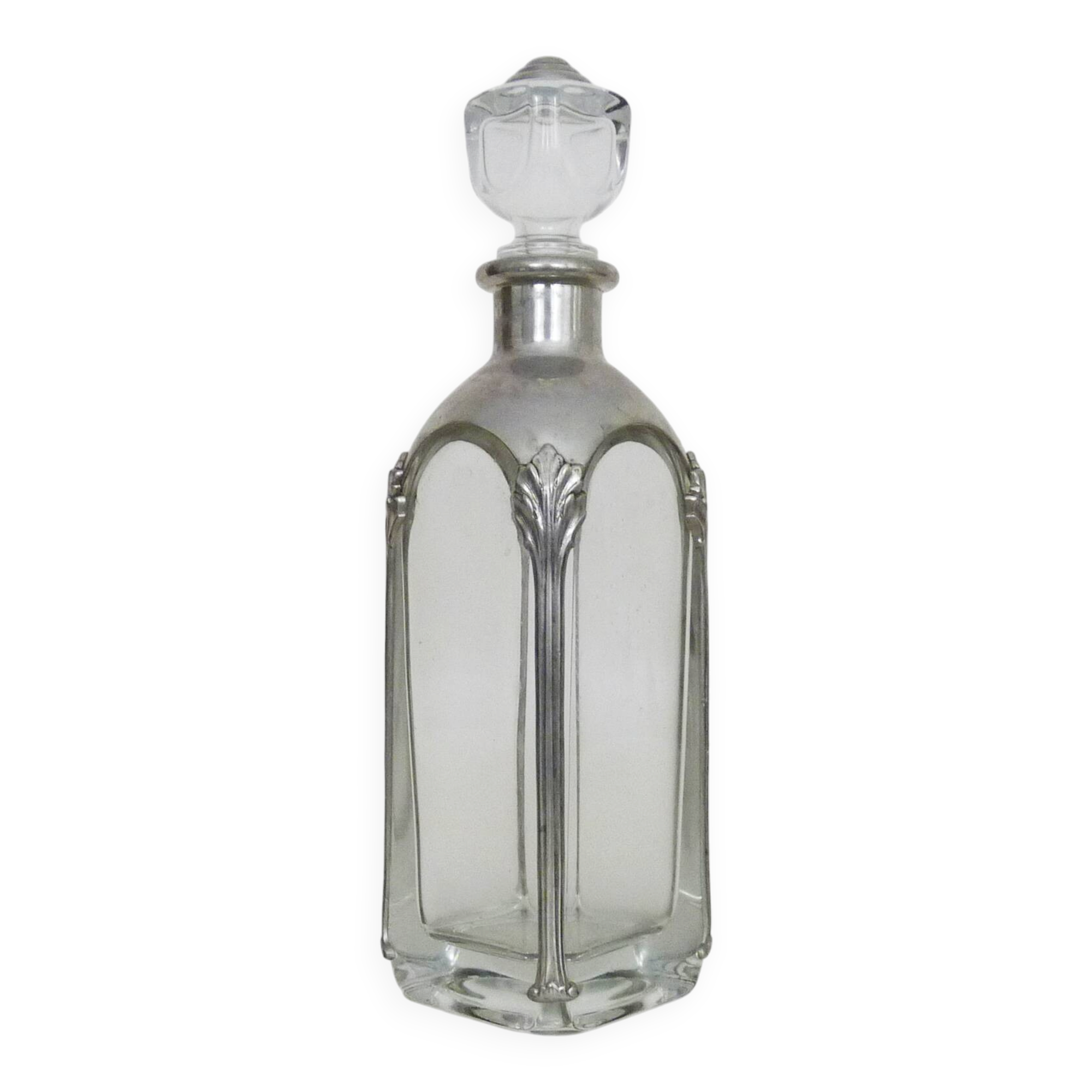 Magnificent crystal and silver-plated metal carafe bottle.