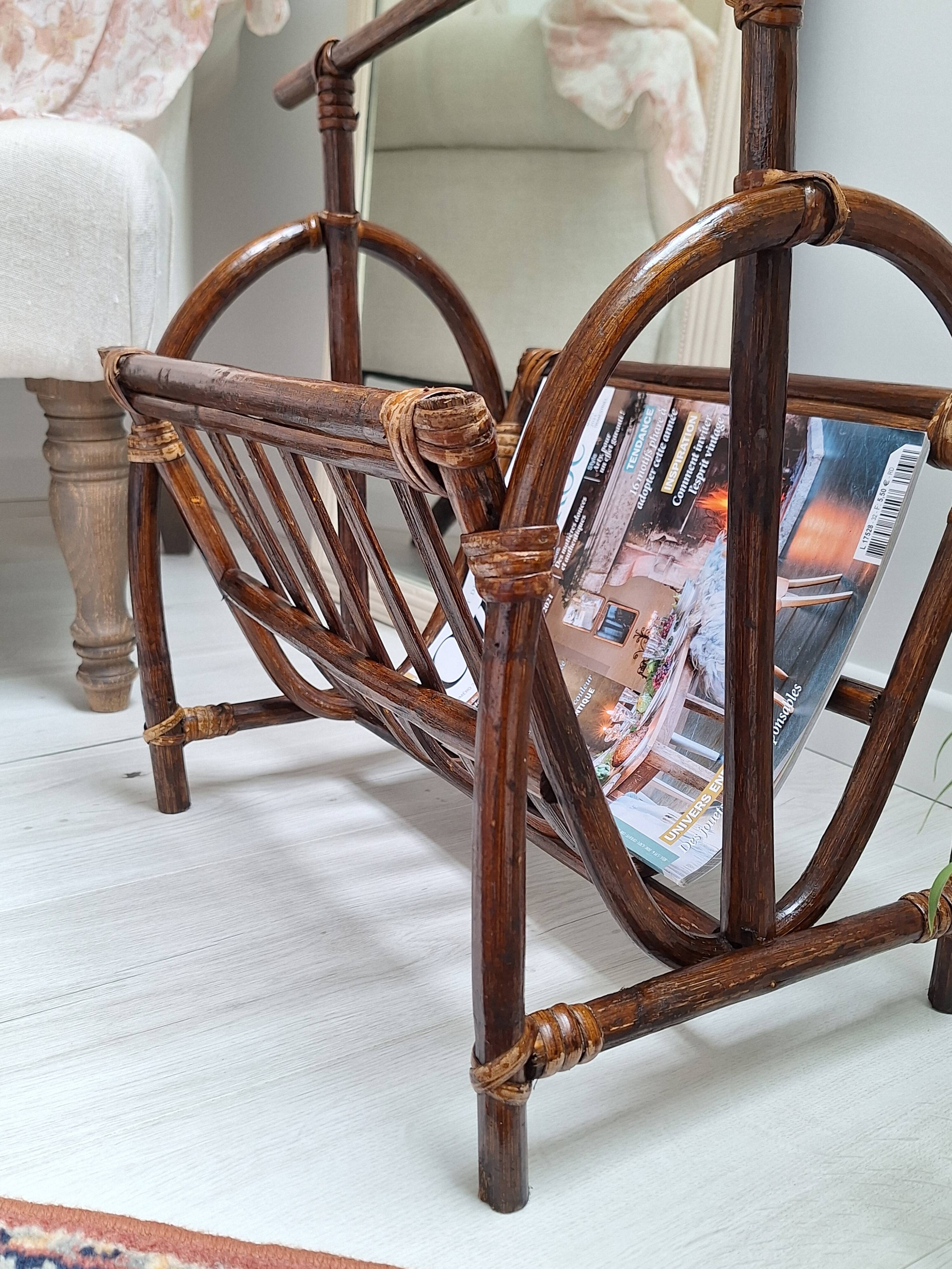 1970s rattan magazine rack