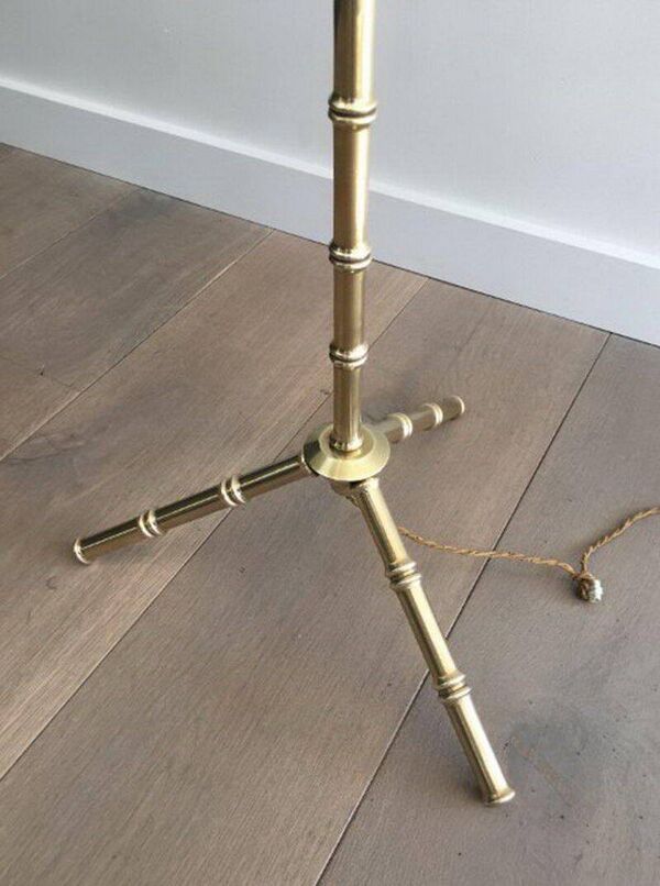 Lampadaire de parquet façon faux-bambou en bronze et laiton de Jacques Adnet