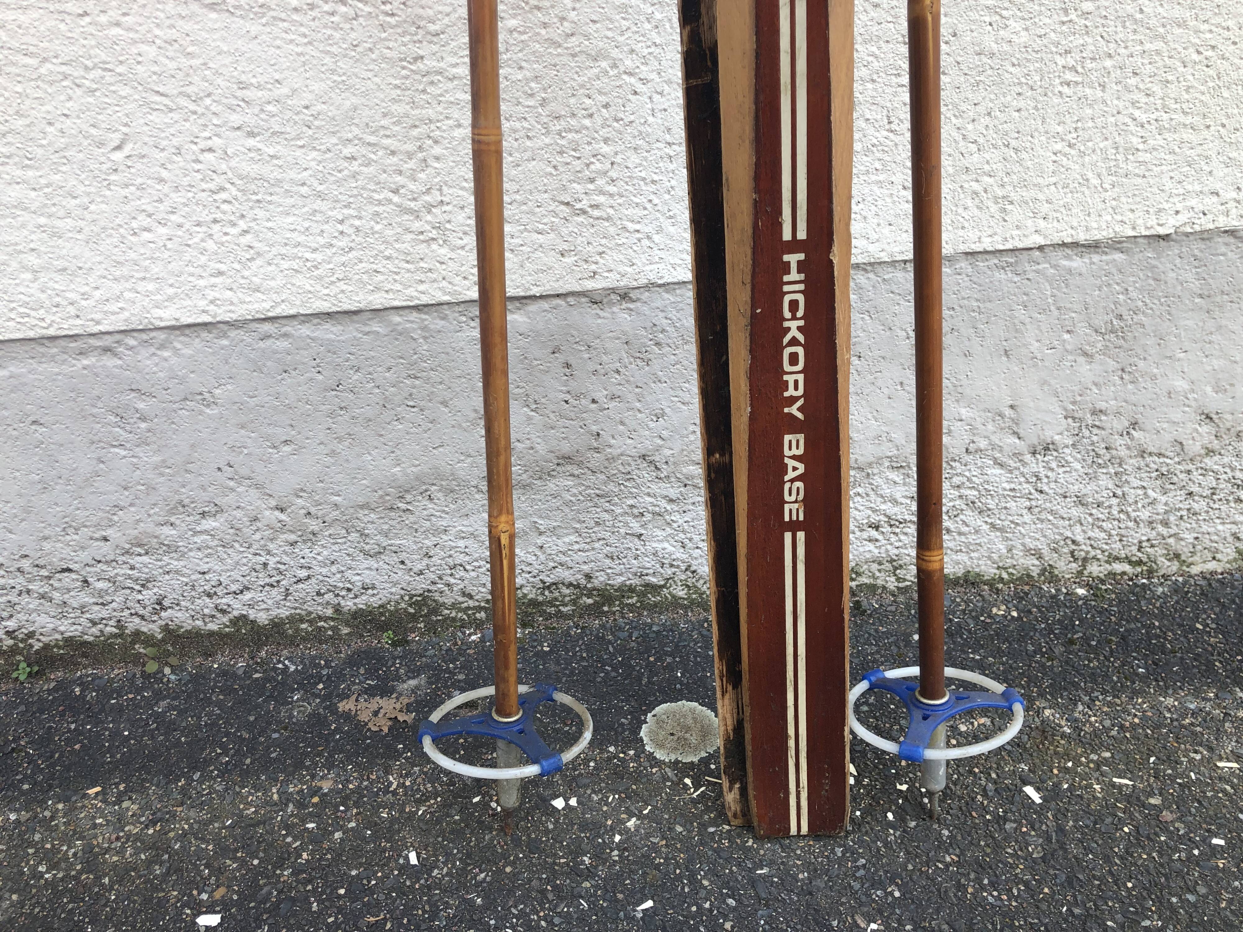 Vintage skis with poles