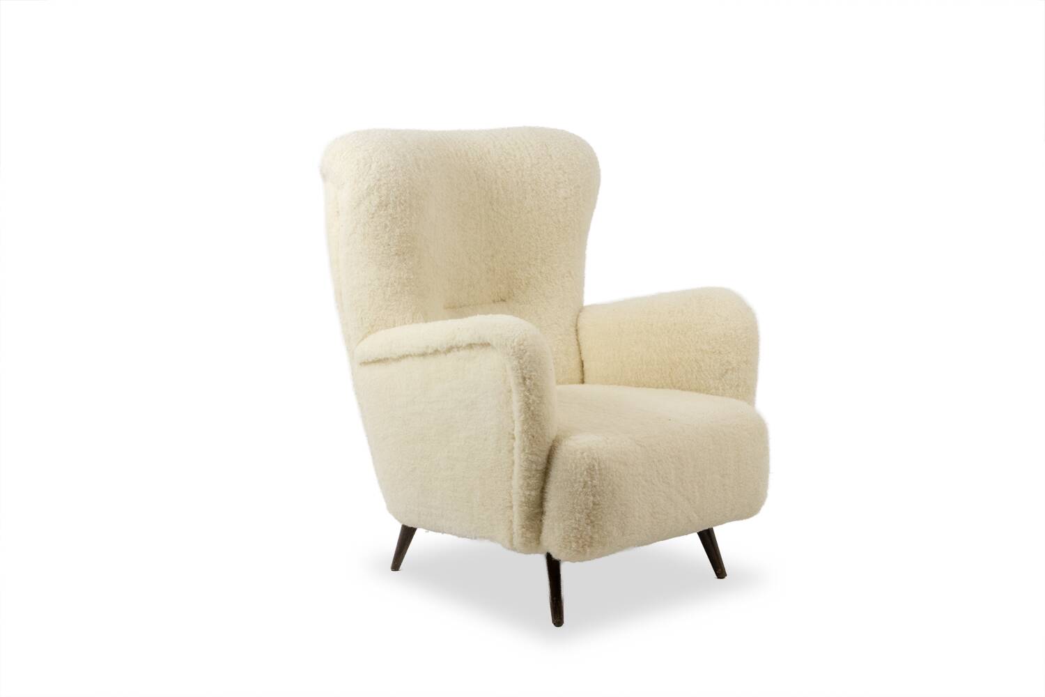 Armchair, or bergère, with its boucle fabric. 1950s
