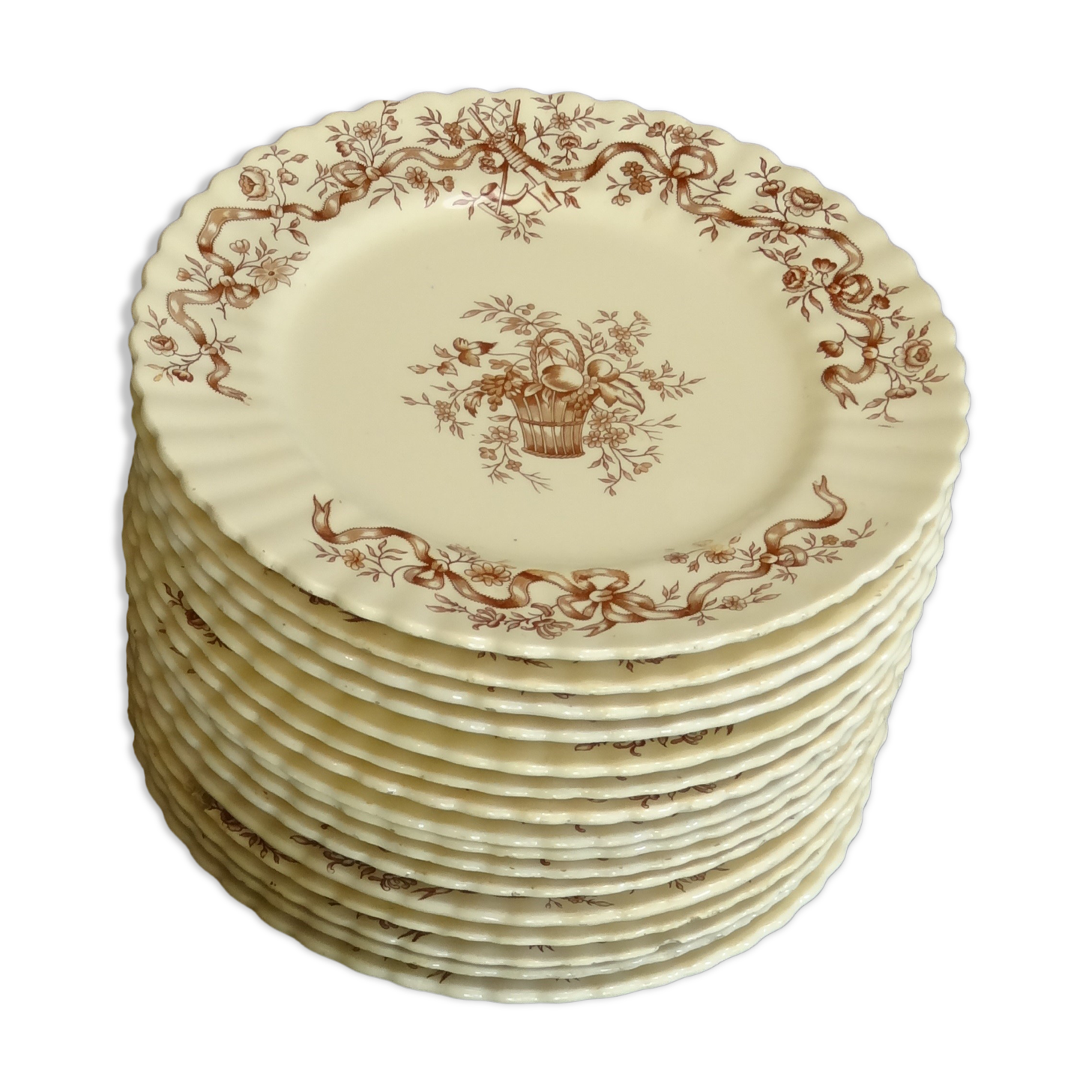 16 flat earthenware plates terre de fer, model rubans from longchamps, ø 24.9 cm