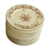 16 assiettes plates en faïence terre de fer, modèle rubans de chez longchamps, ø 24,9 cm