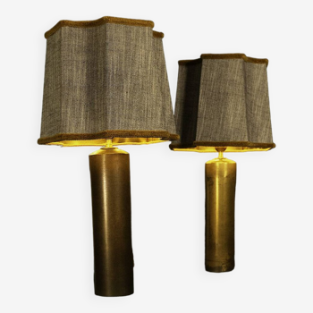 Pair of copper lamp legs and octagonal lampshade