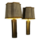 Pair of copper lamp bases and octagonal lampshades