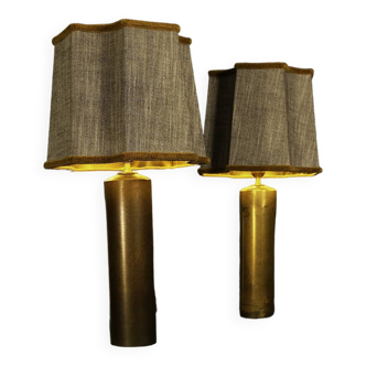 Pair of copper lamp legs and octagonal lampshade