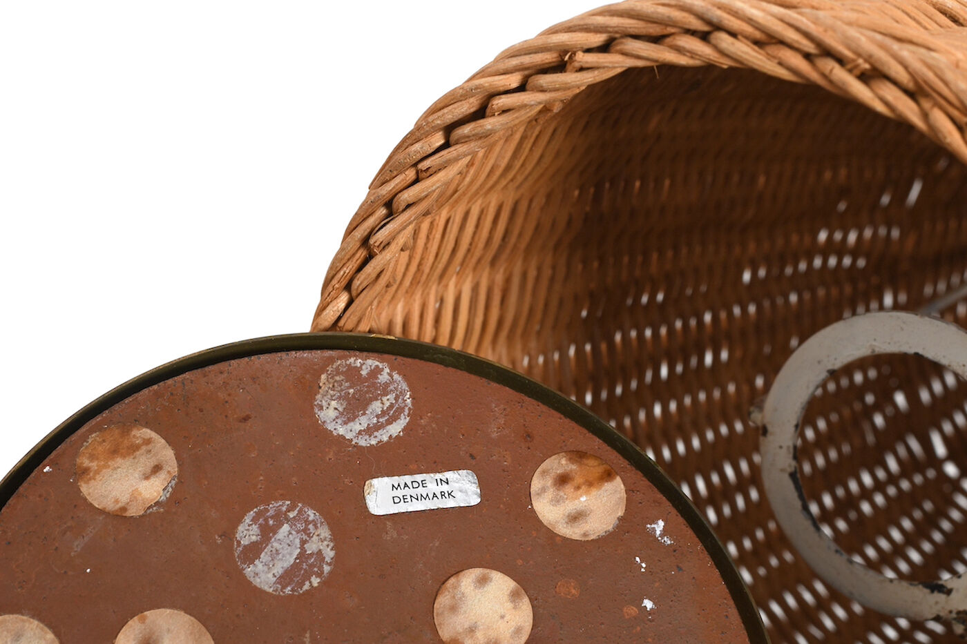 Pair of mid century table lamps with wicker shades by lyfa