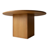 Grande table ronde vintage en bois des années 1980, fabriquée à la main en Italie, jusqu’à 8 personnes, style Japandi