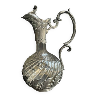Ewer – Silver plated metal and Baccarat twisted bamboo – Art Nouveau