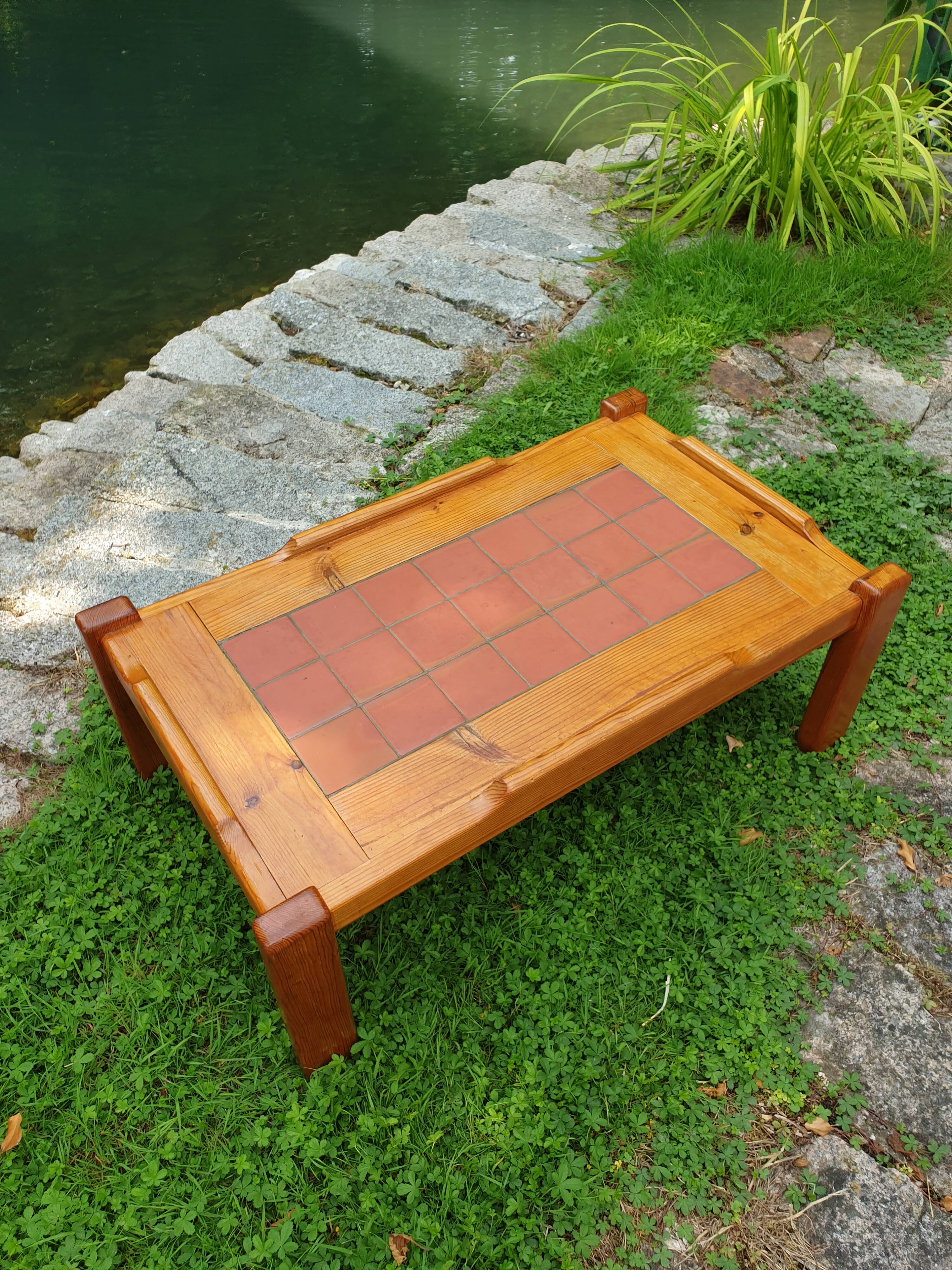 Pine and ceramic coffee table 1980