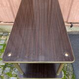 Desserte table roulante en palissandre marron avec pieds en cannelure dorés
