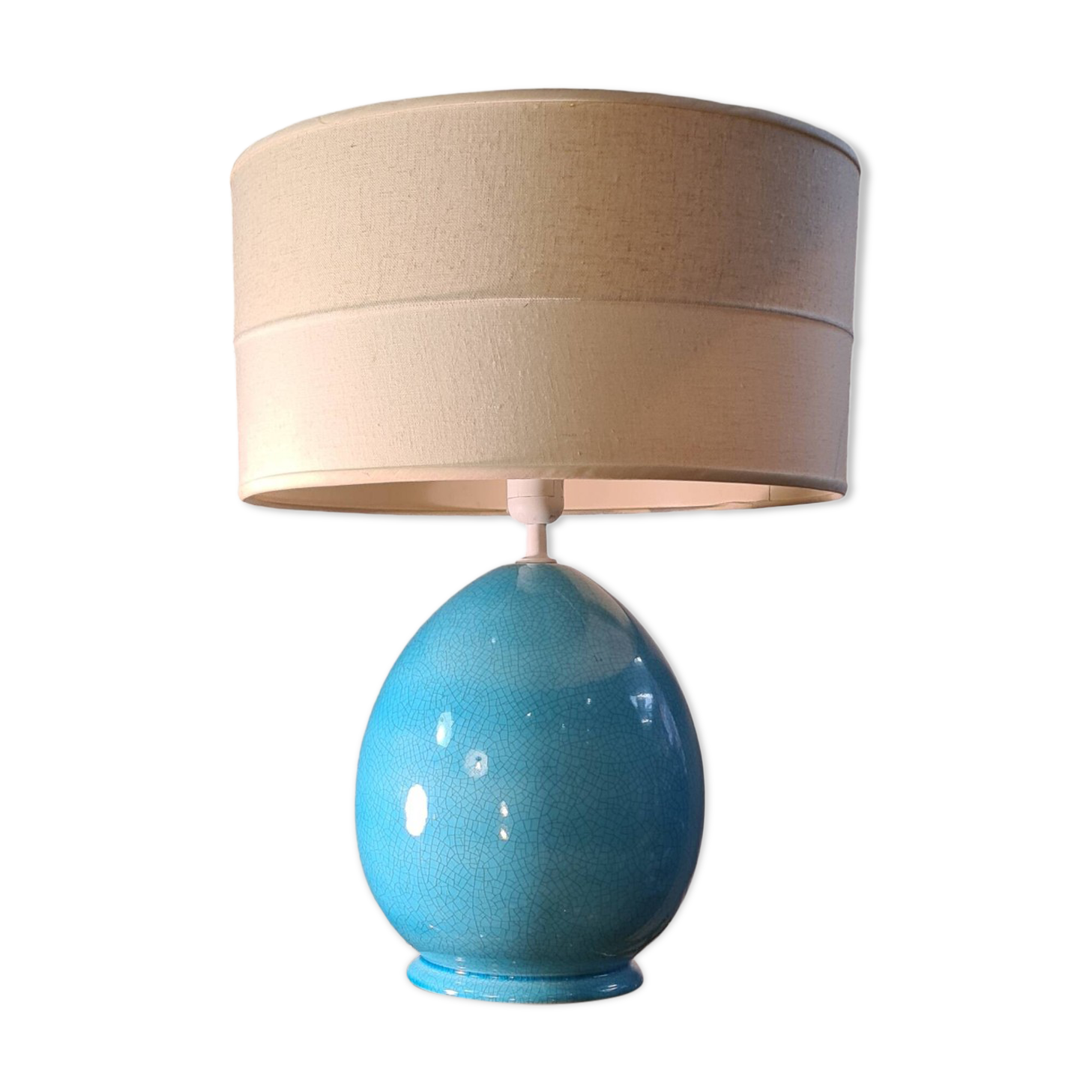 large living room lamp in cracked turquoise blue ceramic 1970 to 80, h53x40 elec ok