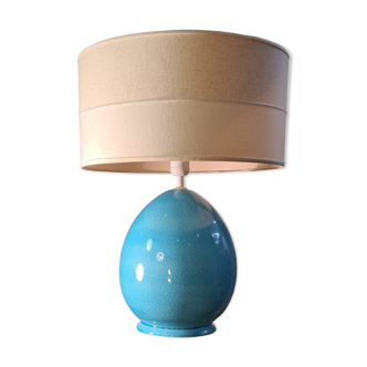 large living room lamp in cracked turquoise blue ceramic 1970 to 80, h53x40 elec ok