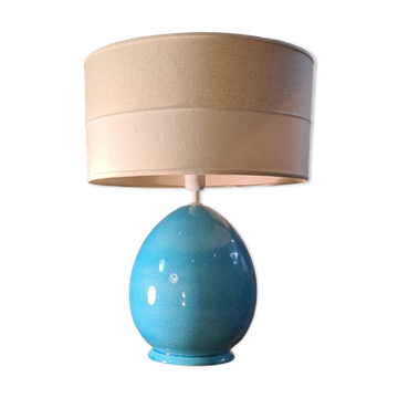 large living room lamp in cracked turquoise blue ceramic 1970 to 80, h53x40 elec ok