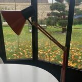 Architect's lamp in burgundy red metal, adjustable and articulated vintage