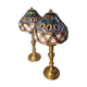 Lot de lampes  laiton anciennes en verre vitrail fait main ,style