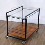 Desserte moderniste en metal, bois et verre 1960