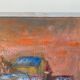 Mid century modernist framed oil painting - houses at sunset