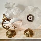 Pair of brass wall sconces and glass tulip, art nouveau style