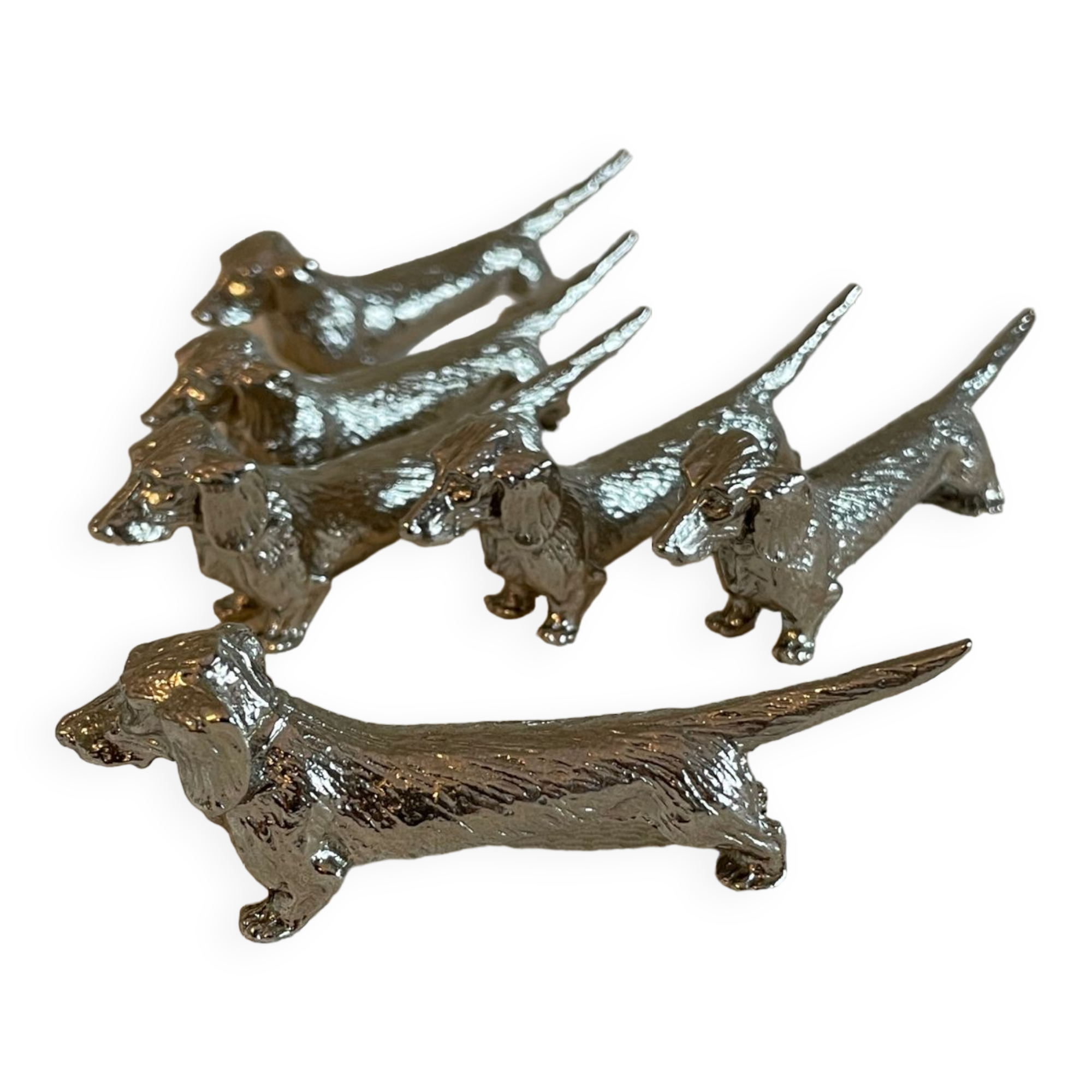 6 silver metal knife holders dachshund vintage 70
