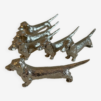 6 silver metal knife holders dachshund vintage 70