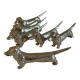 6 silver metal knife holders dachshund vintage 70