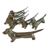 6 silver metal knife holders dachshund vintage 70
