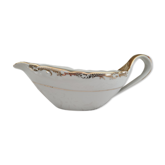 Saucière en porcelaine blanche evor france frise croisillons dorés