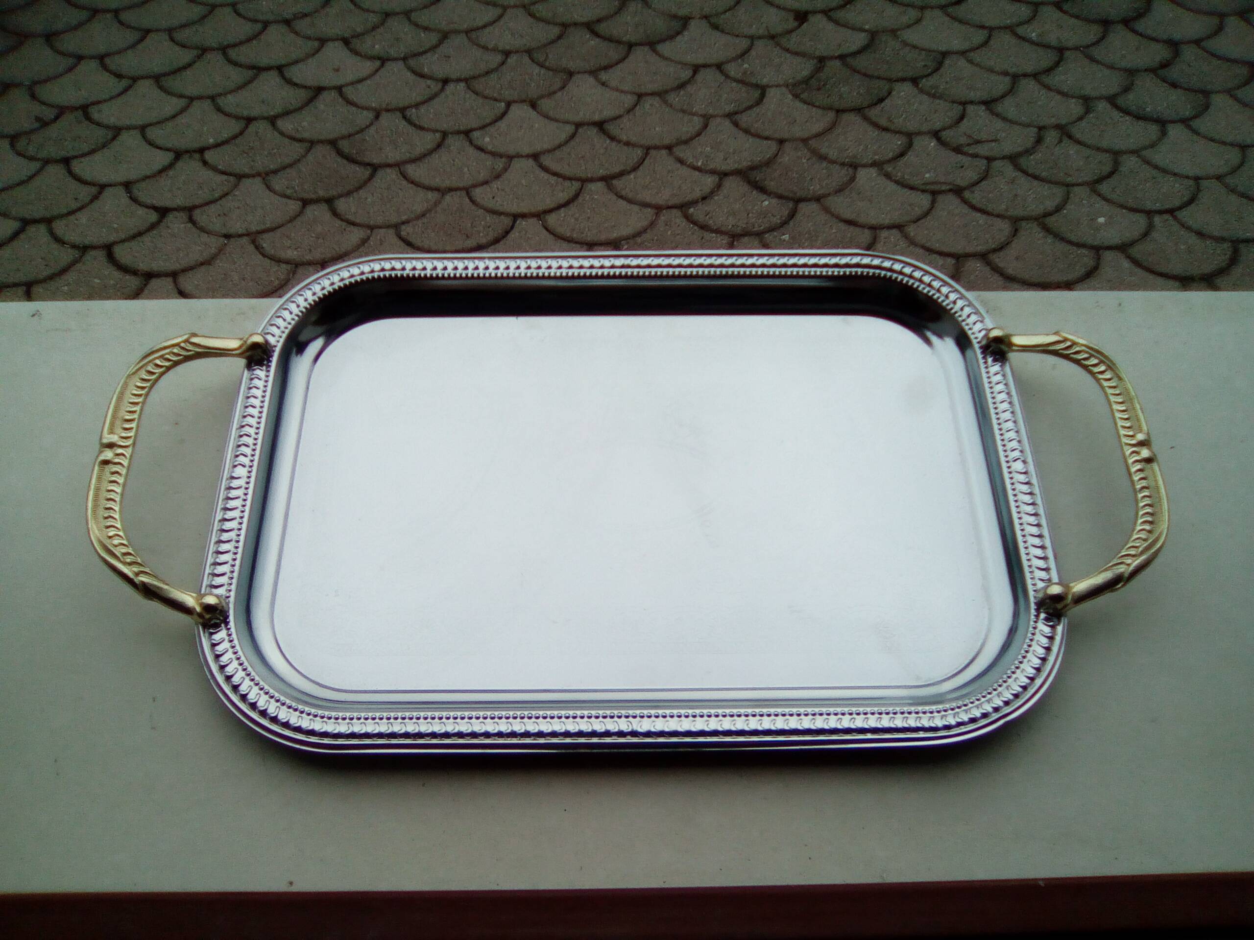 Rectangular stainless steel trays with handles from the 70s/80s