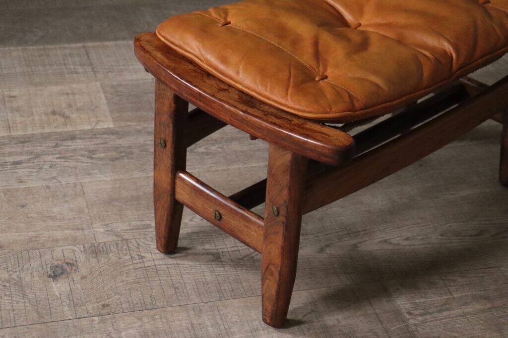 Jangada lounge chair with ottoman in cognac leather by Jean Gillon, Brazil, 1960s