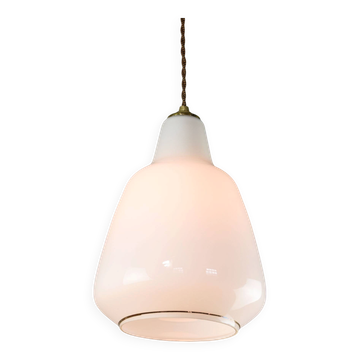 Suspension en verre blanc et laiton italien de style mid-century moderne, années 1960