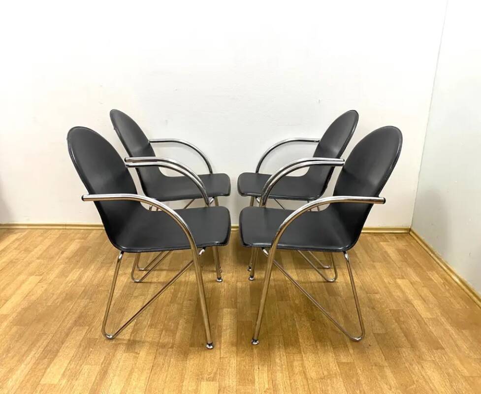 Set of 4 Retro Chairs with Armrests, 1980s, Czechoslovakia
