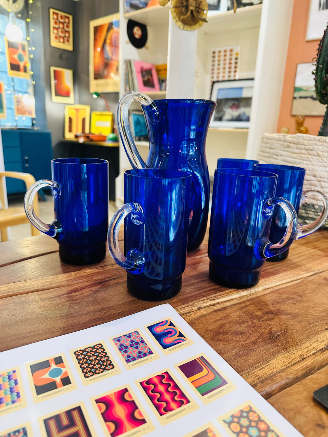 Cobalt blue Murano vintage carafe and glasses by