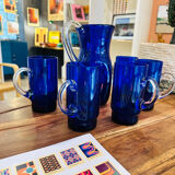 Cobalt blue Murano vintage carafe and glasses by