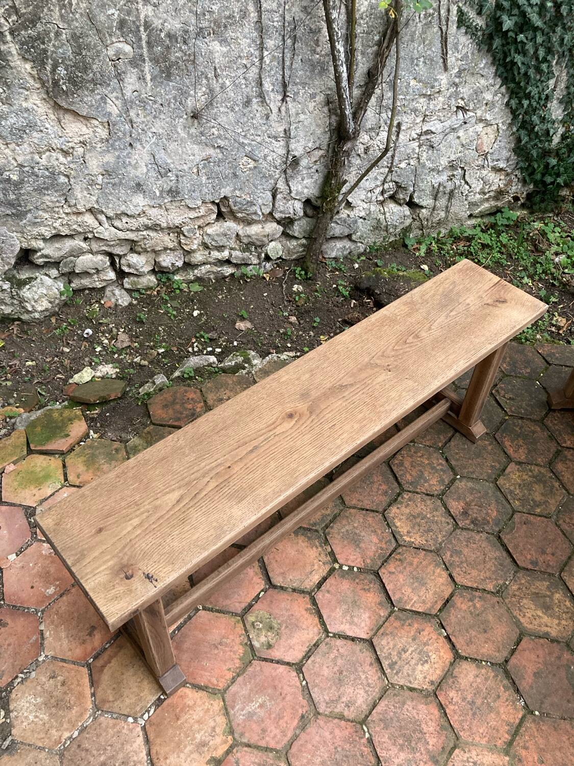 Pair of antique solid oak benches