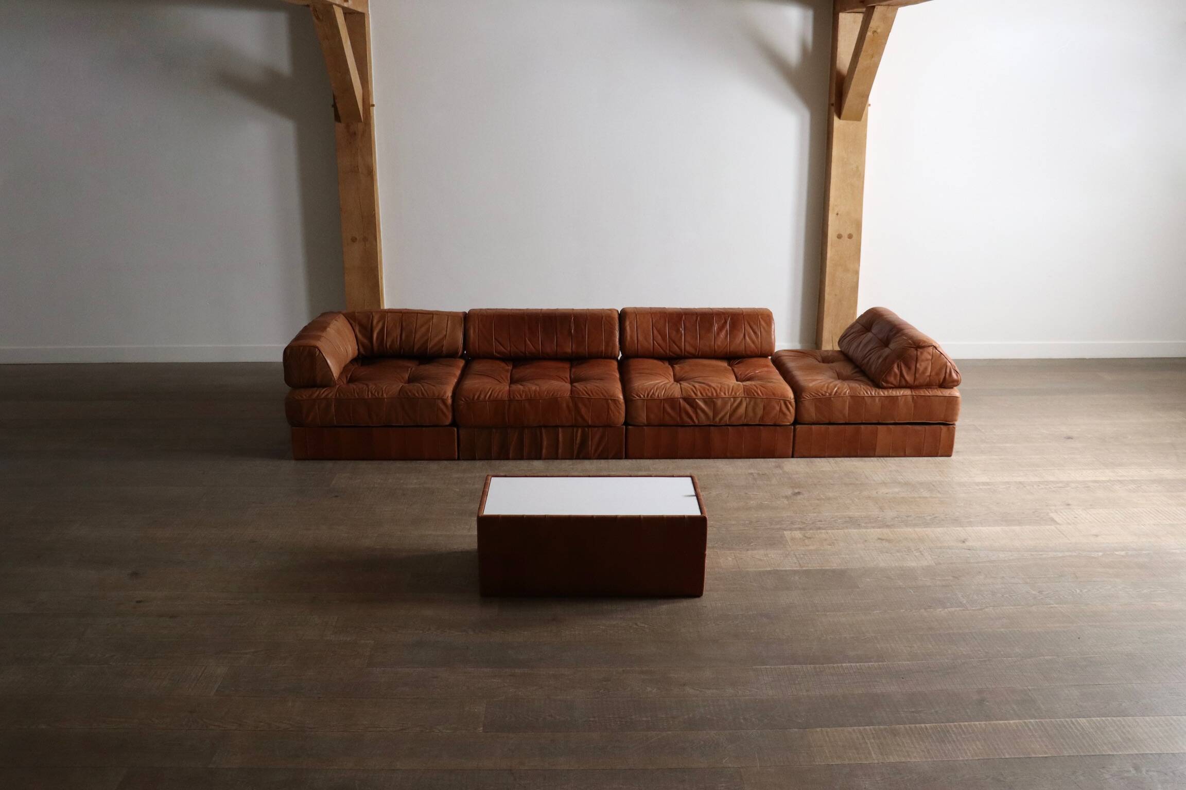 De Sede DS 88 Modular Sofa In Cognac Patchwork Leather, Switzerland 1970s