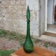 Large decorative vintage green glass carafe/bottle with relief – H57 cm