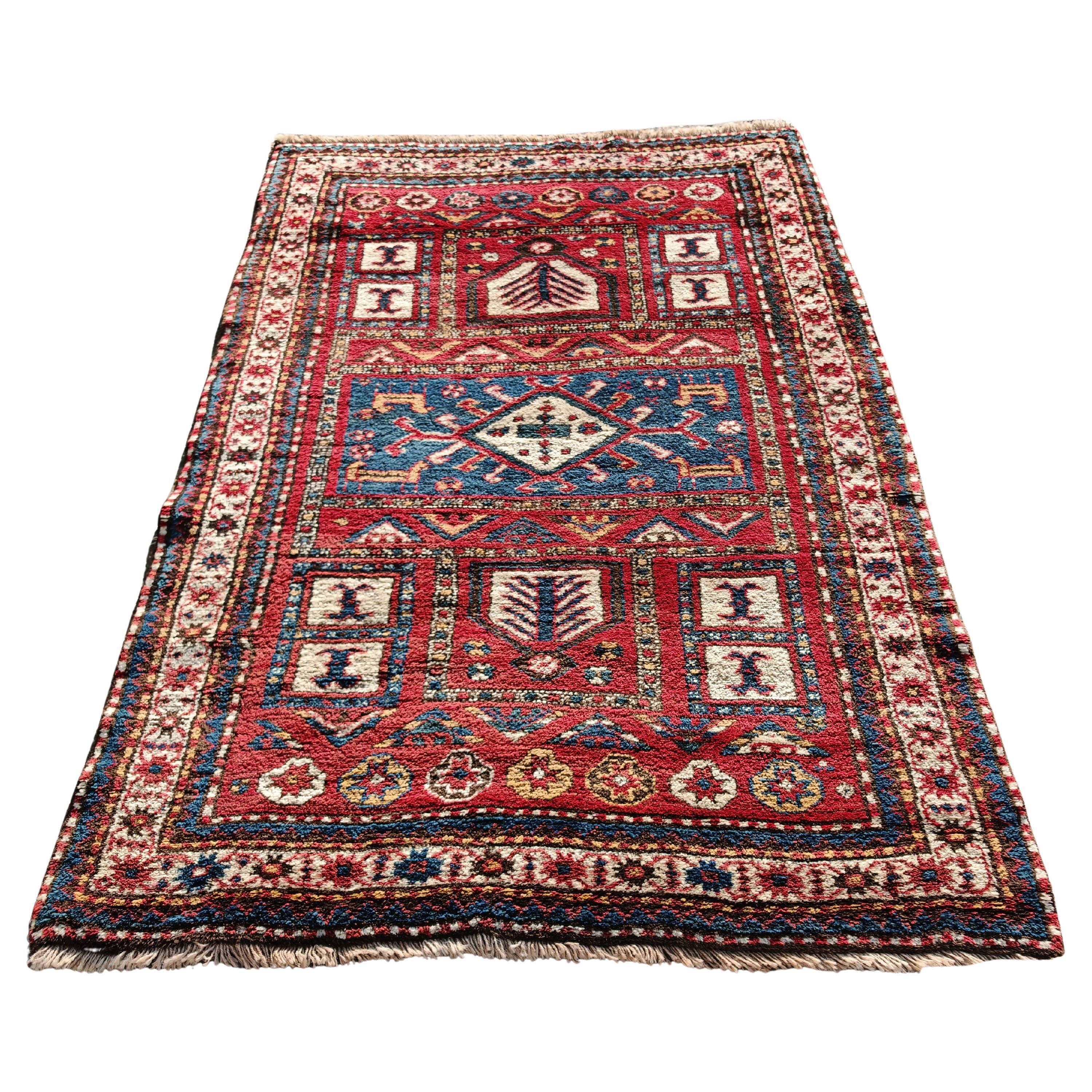 Antique Caucasian Karabakh carpet in 100% wool, late 19th century.
