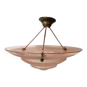 Suspension vasque art déco en verre rose