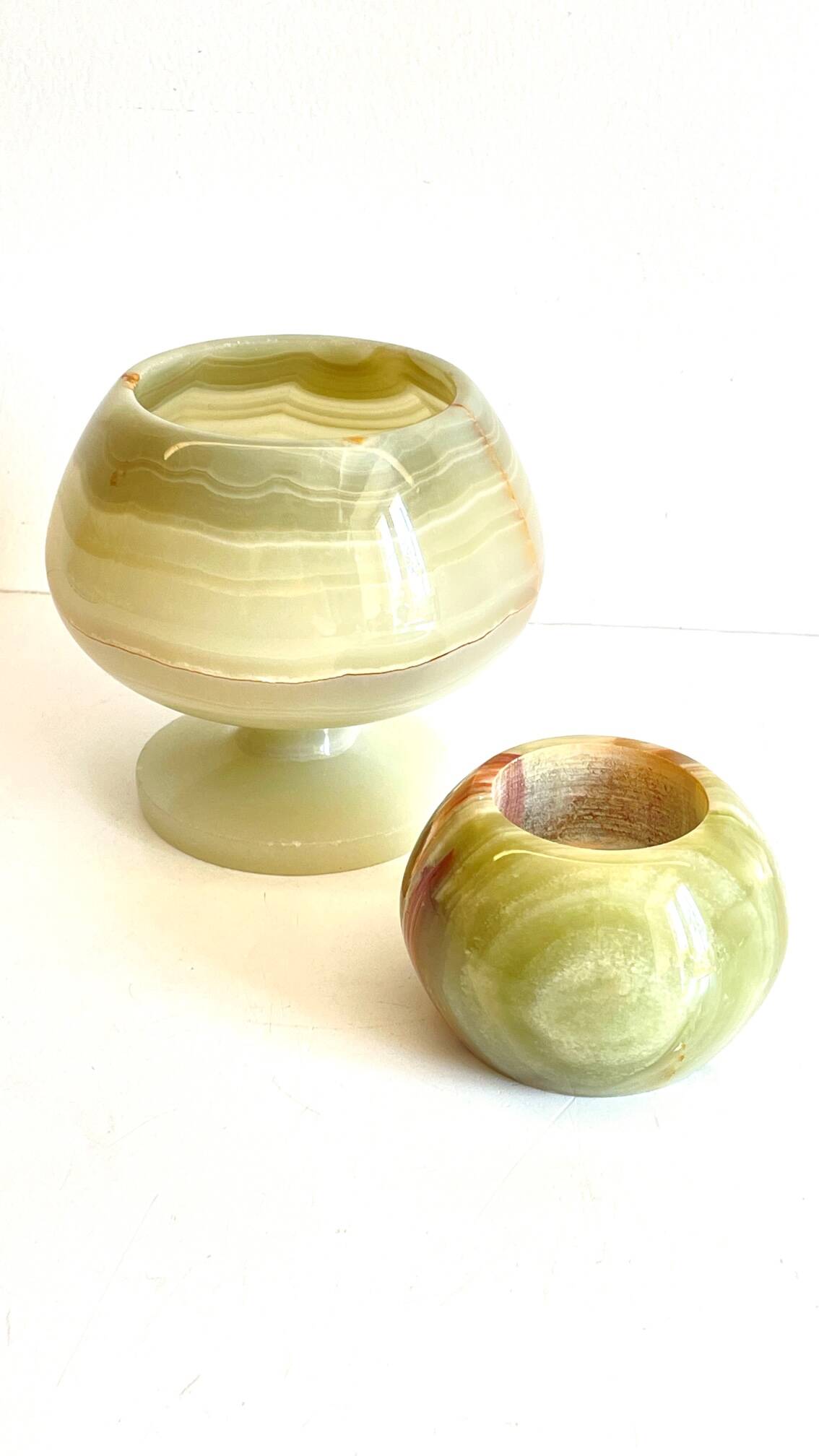 2 70s design onyx candle holders