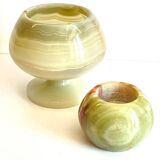 2 70s design onyx candle holders