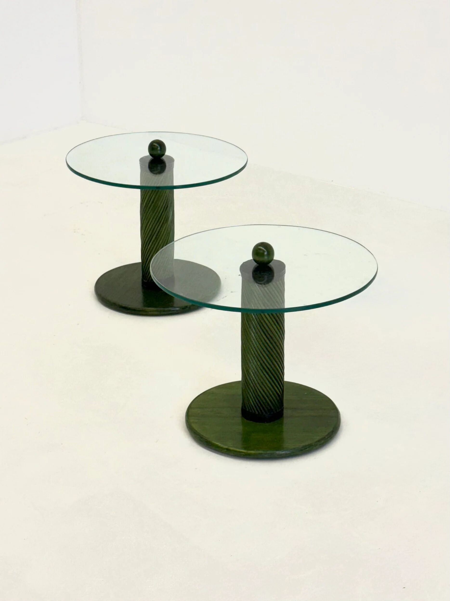 Italian side tables with bamboo base and glass top