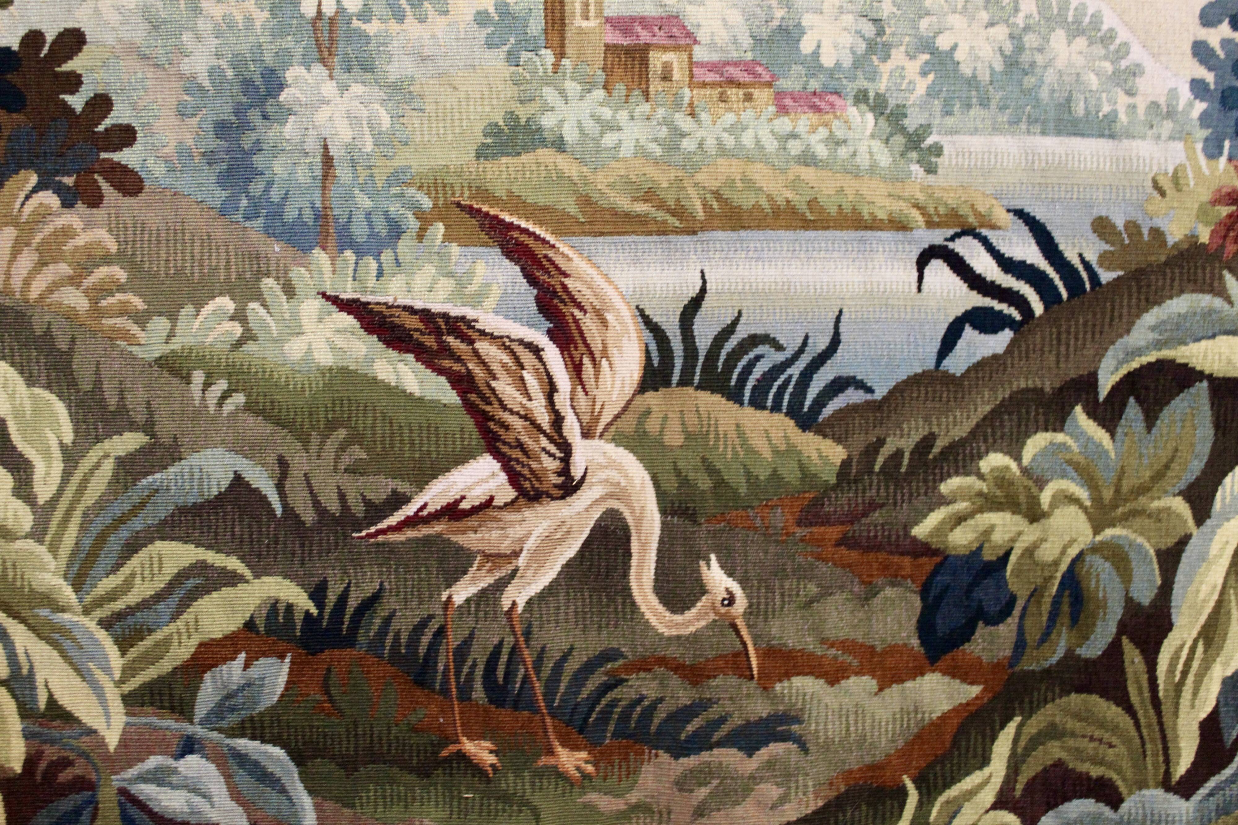 AUBUSSON tapestry, 20th century, "Verdure Oiseau" (Greenery with Bird)
