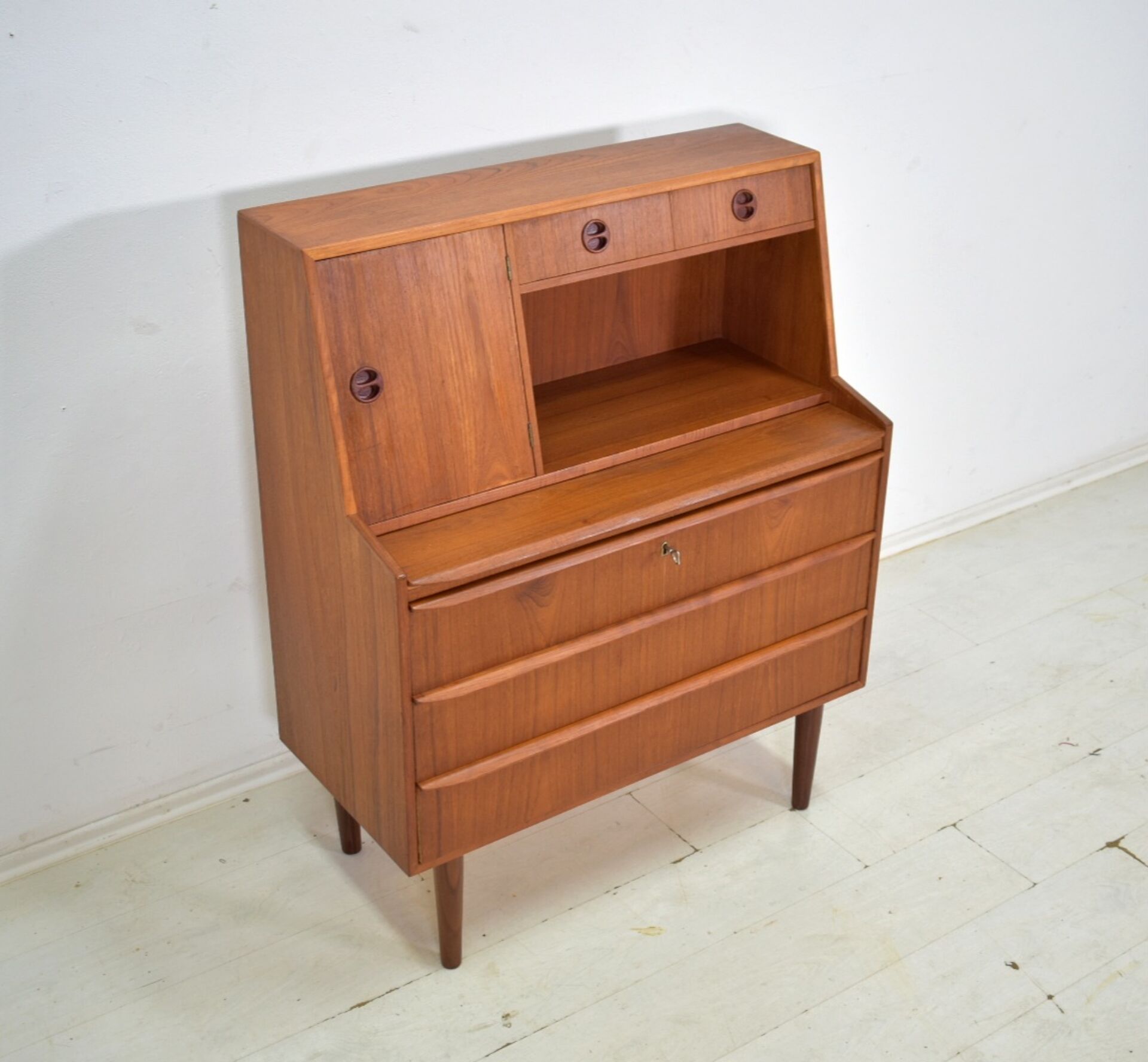 Danish sekretary teak 1960s vintage Scandinavian mid century