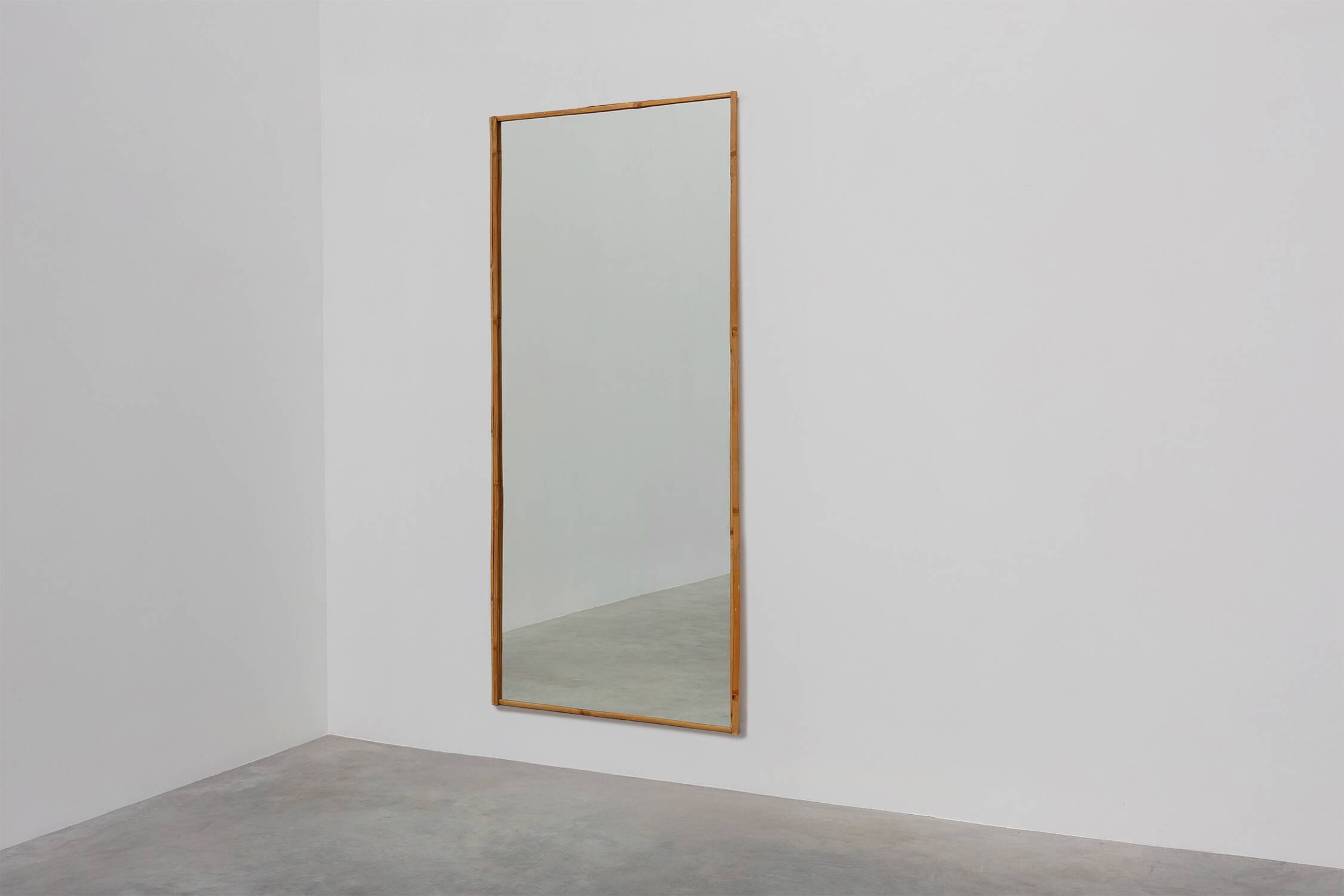 Large Vintage seventies Ibiza style rectangular mirror with bamboo frame