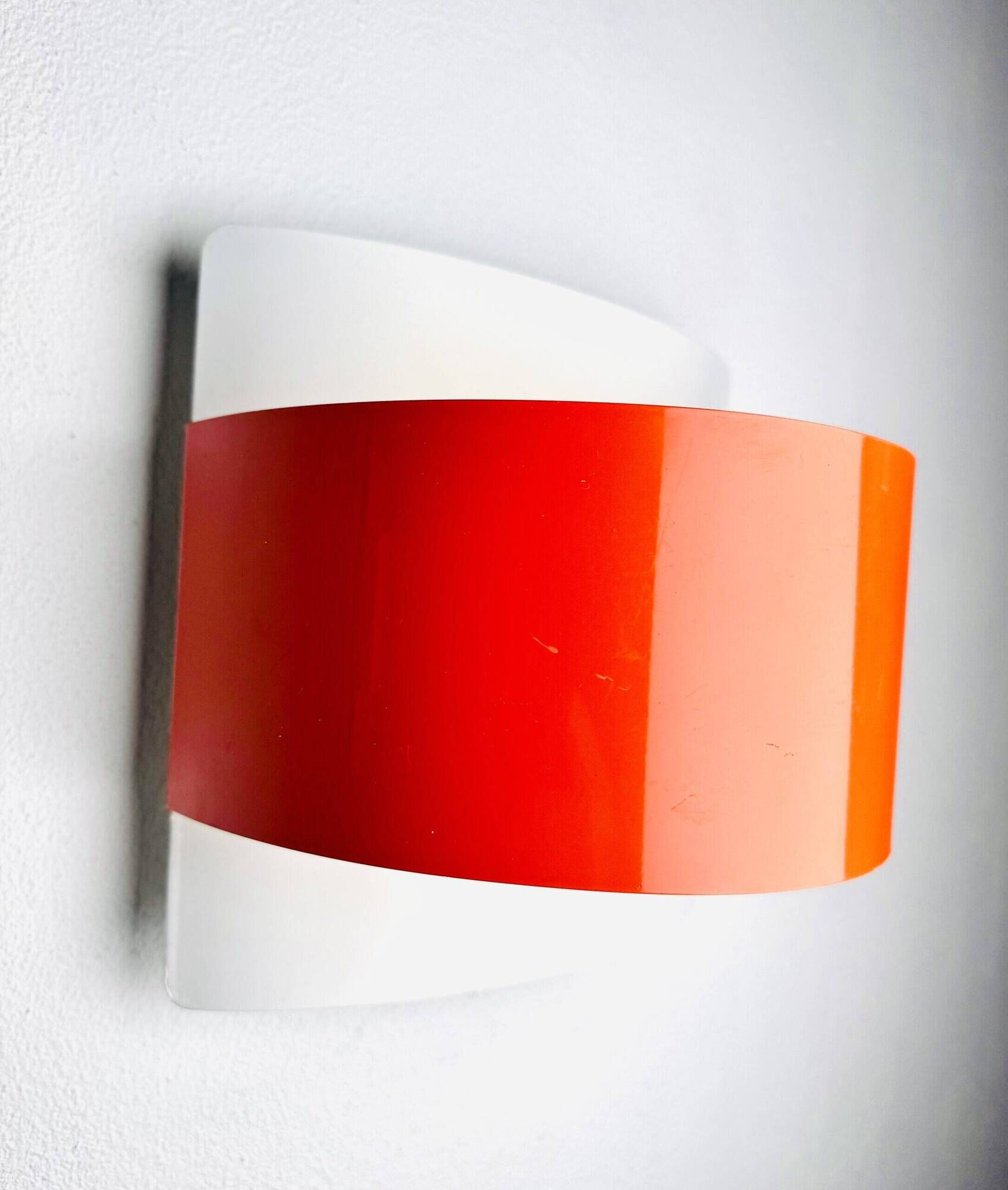 Curved Wall Lamps In Red And White By Peter Celsing For Falkenbergs Belysning, Sweden 1960S