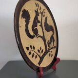 Vintage dish from Dauphiné in glazed terracotta with squirrels